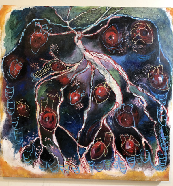 Cave of Hearts, 48inx46in, acrylic, oilstick on canvas - 2019 - artwork by Cecelia Kane