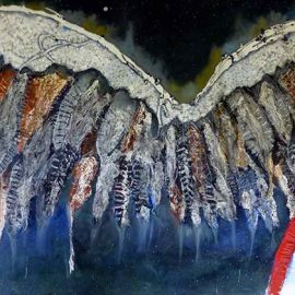 Transition Wings, 4ftx6ft, acrylic, ink, gauze, pastel and oilstick on canvas - 2013 - artwork by Cecelia Kane