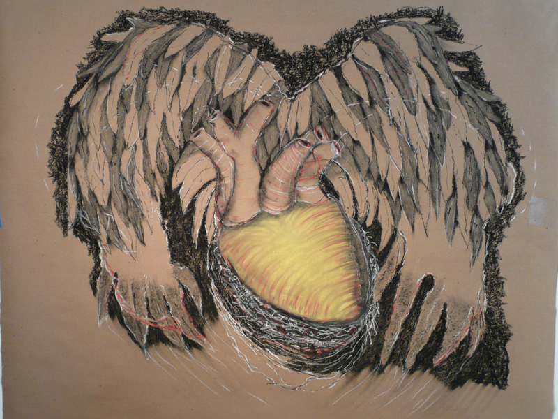 Cradled in the Nest of Loving Kindness, charcoal - pastel - conte on paper, 35in x 40in, 2012 - artwork by Cecelia Kane