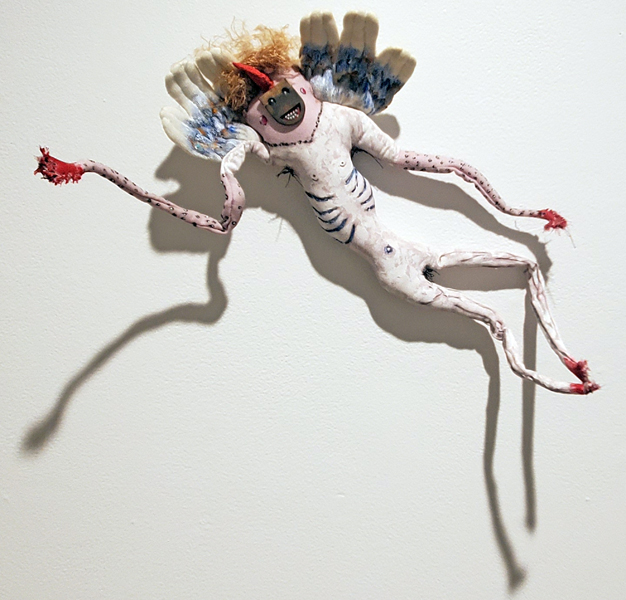 Pestilence, 16in x 8in, acrylic, mixed media and found objects on fabric and wire, 2007 - artwork by Cecelia Kane