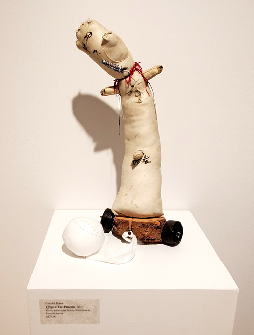 The Hostage, 9in x 17in x 5in, mixed media, kid glove, thread, gauze and found objects, 2010 - artwork by Cecelia Kane
