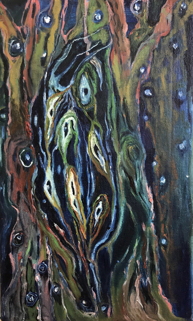 Becoming a Tree #1, 8.5in x 14in, oil on canvas, 2014 - artwork by Cecelia Kane
